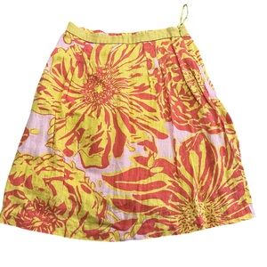 Vintage 90s Anthropologie Edme & Esyllte Linen Skirt Size 2 Floral A Line